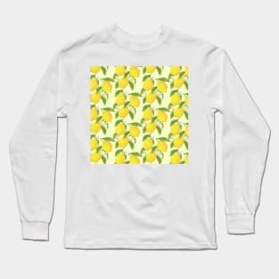 Yellow Lemons With Leaves And Flowers Pattern Long Sleeve T-Shirt